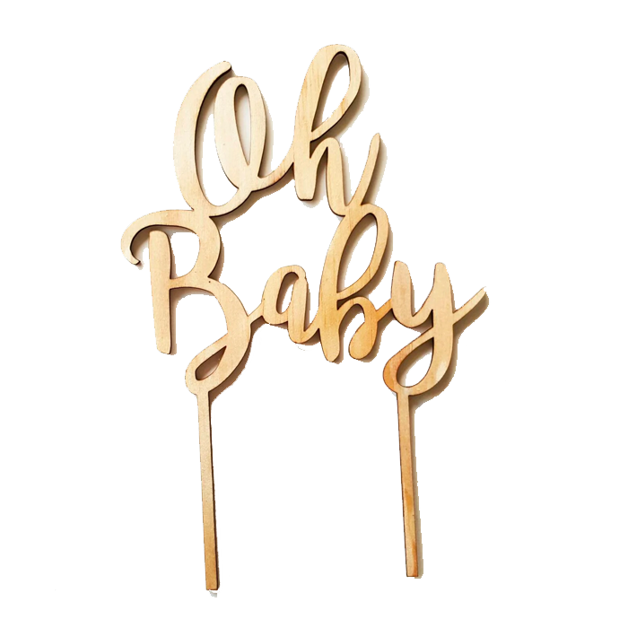 Oh Baby Natural Wood laser-cut cake topper is 15cm wide and could be re-used again.