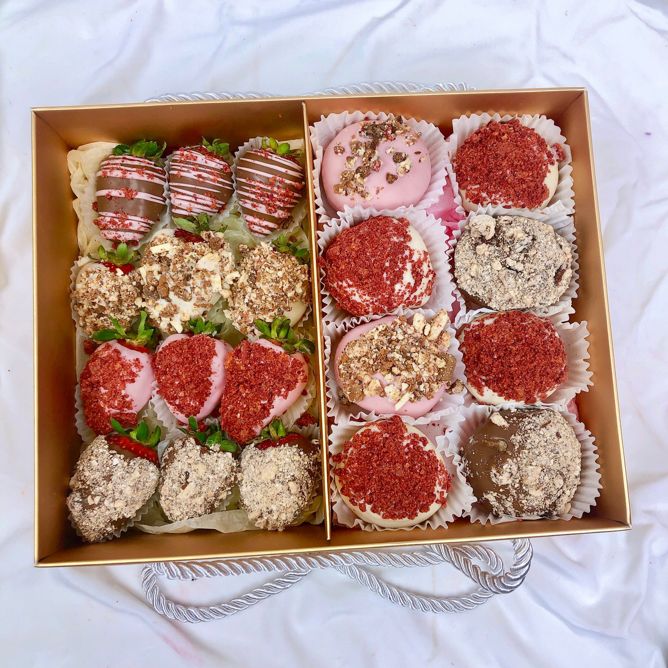 Chocolate box delivered in Adelaide dessert box with mini oreo doughnuts chocolate strawberries gift hamper