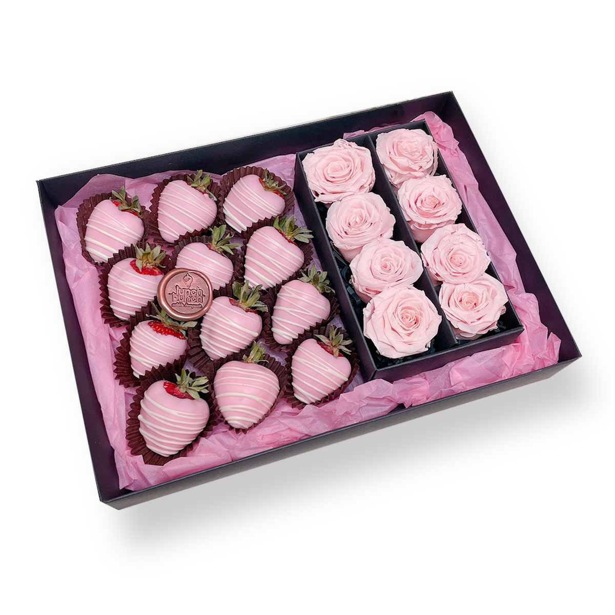 Pink Chocolate Strawberries Preserved Roses Hamper, gifts for her, gift for lady, gift for mum, dessert box delivery 