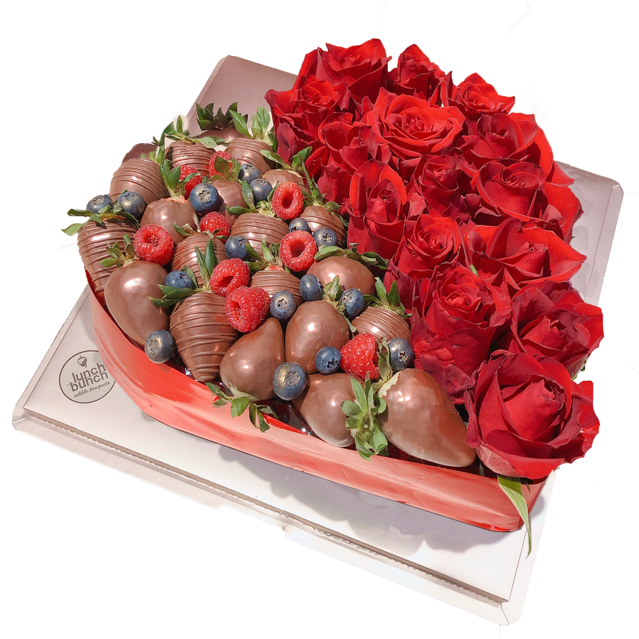 Love Heart Chocolate Roses is romantic gift for her, heart shape flowers box with chocolate and strawberry 