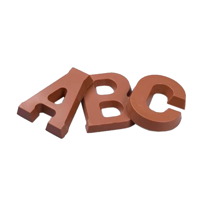 Chocolate alphabet letters for personolised words on chololate covered strawberries and solid chocolate blocks