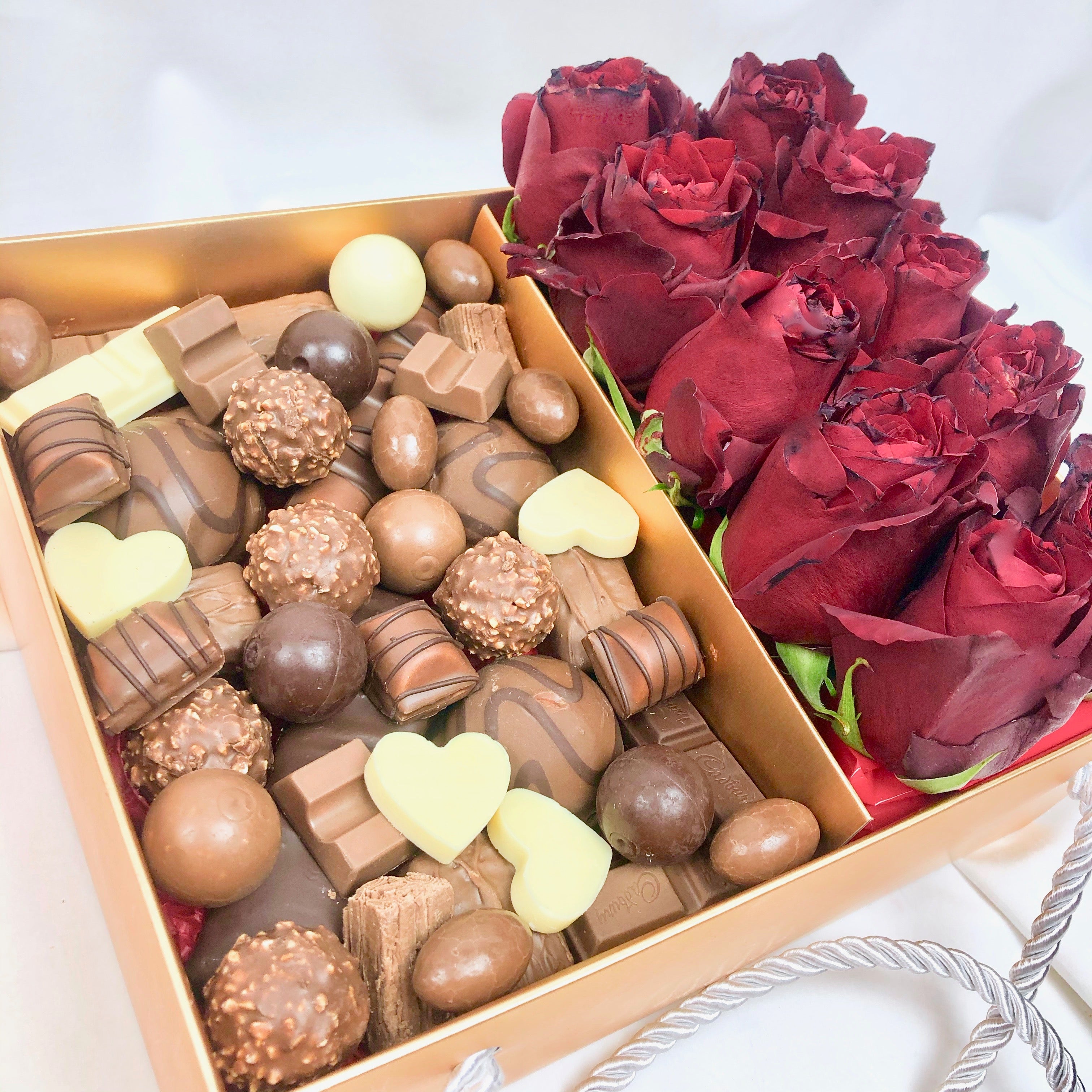 Chocolate Assortment & Roses Gift Hamper chocolate and roses box same day delivery