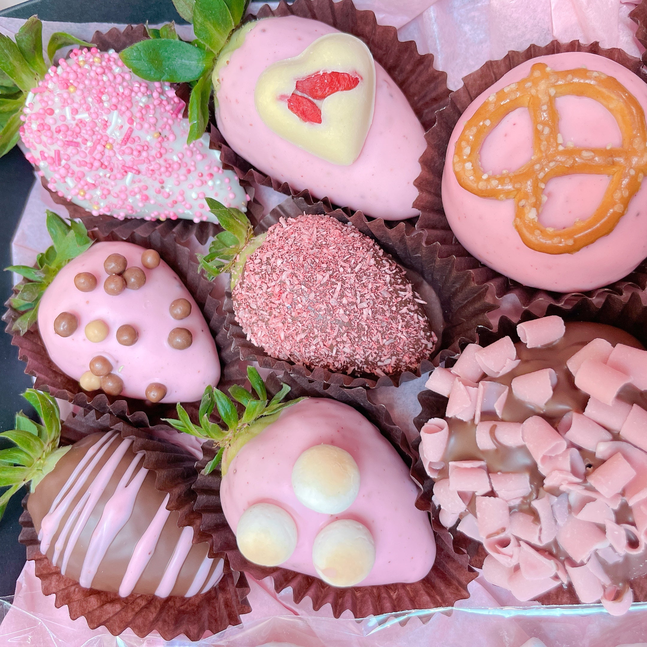 Meringue Kisses, Chocolate Strawberries and Donuts Treat Box
