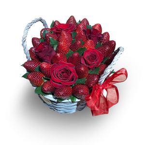 Roses basket online delivery red roses basket with fresh strawberries order online for same day delivery